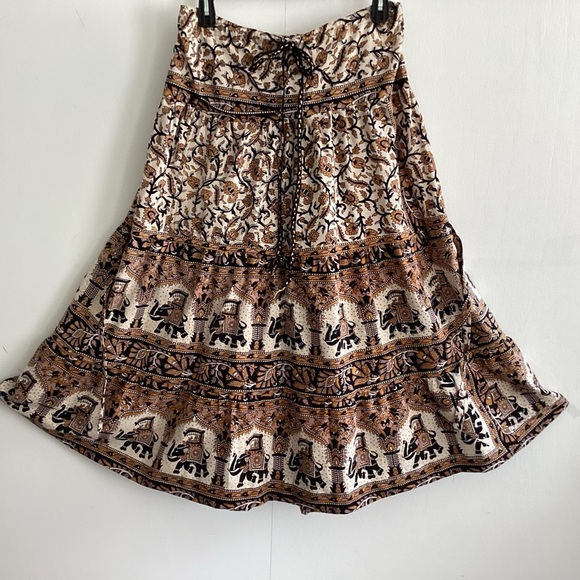 Tiered boho cottagecore upcycled bedspread elastic drawstring maxi skirt sm to L - Picture 13 of 16